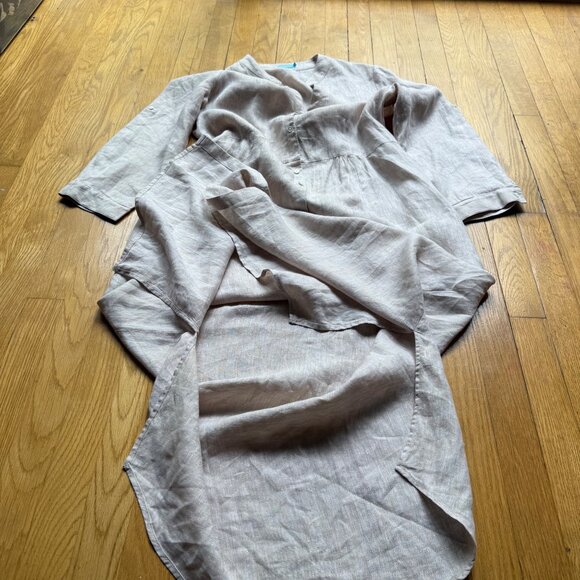 J. Mclaughlin Size L Beige Linen Long Sleeve Button-Down Lagenlook Dress - Picture 15 of 16